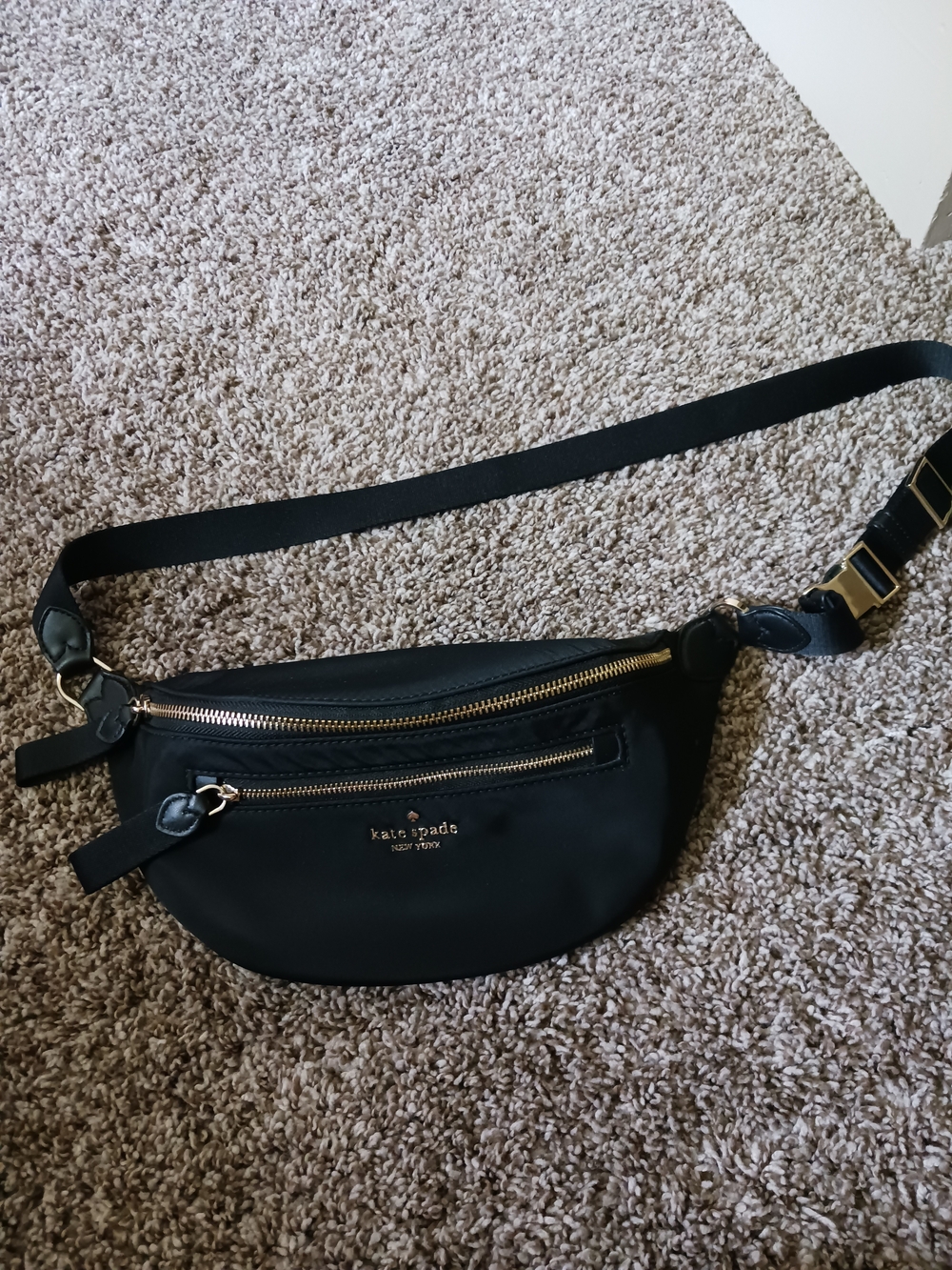 Kate Spade Chelsea Black Nylon Crossbody Belt Bag with Gold Hardware